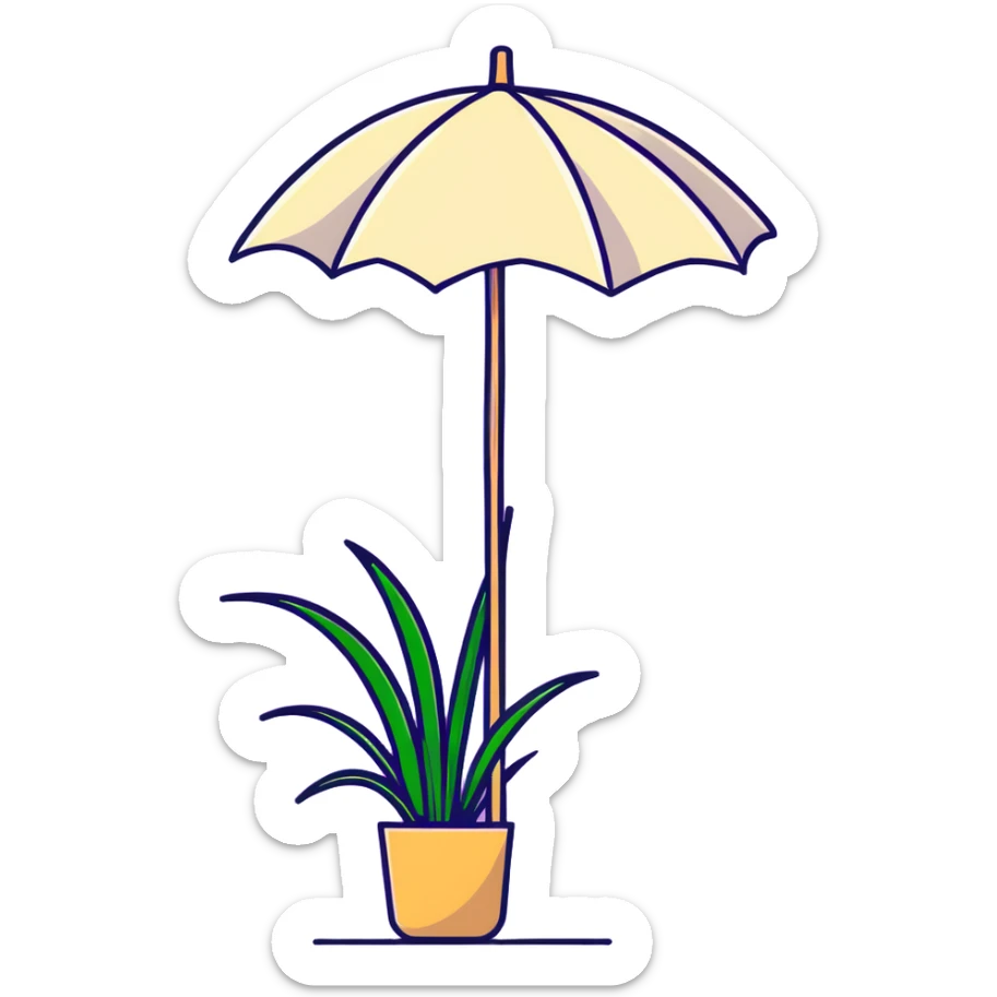 Tall reed-like papyrus plant with feathery tops, green stems and umbrella-shaped foliage sticker