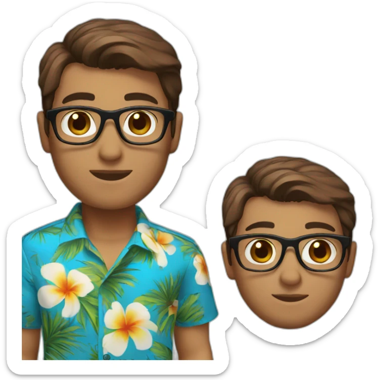Blue eye, brown hair, white with glasses and Hawaiian shirt male sticker