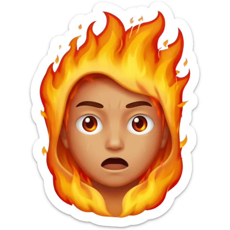 Make an emoji of a person tearing themself apart with flames and their on fire sticker