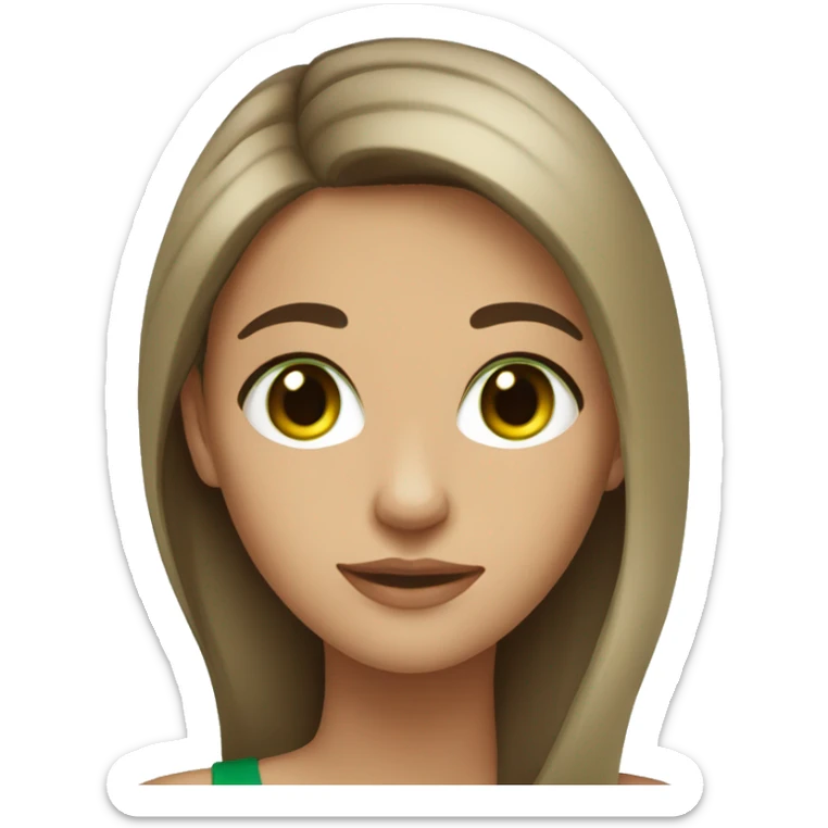 young woman beige skin green eyes with long voluminous brown hair sticker