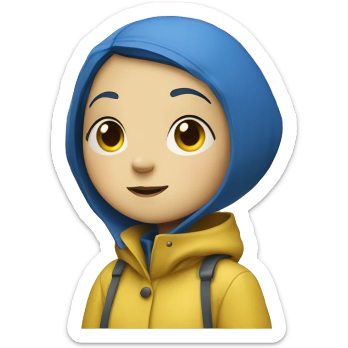 coraline girl with short blue hair and yellow raincoat sticker