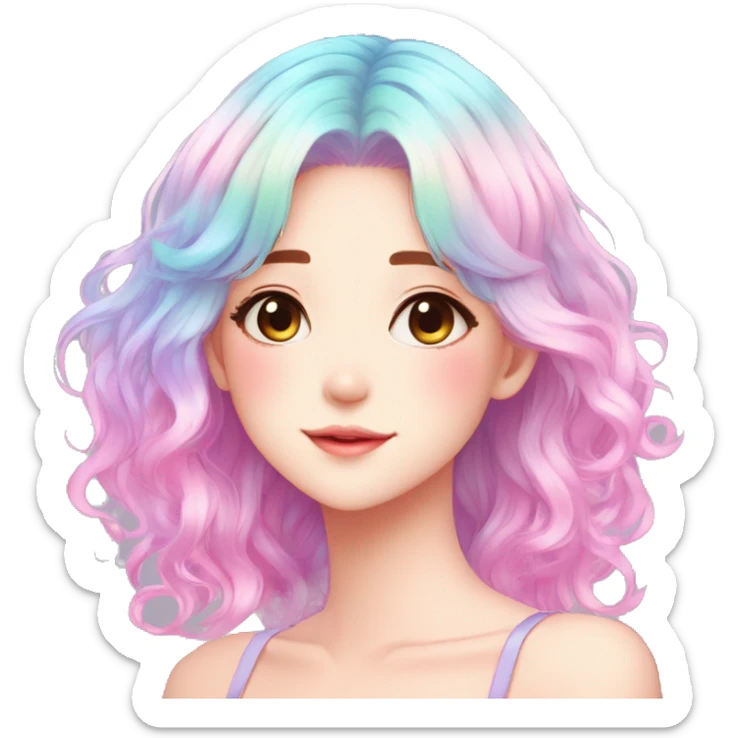 Gorgeous Beautiful Blushing Petite Colorful-Shiny-Pastel-Fairy-Anime-Girl with beautiful gradient pastel hair aesthetic outlined sticker