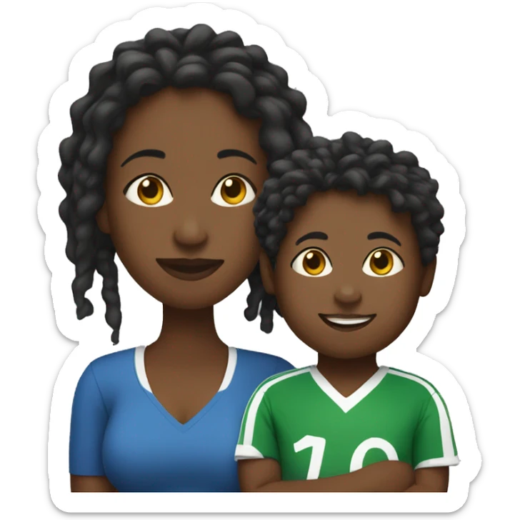 black mom with locs and toddler boy in football shirts sticker