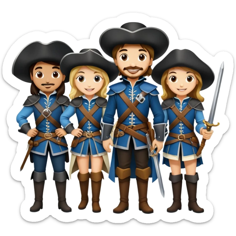 create an emoji that has 3 girls and 1 guy as the 4 musketeers sticker