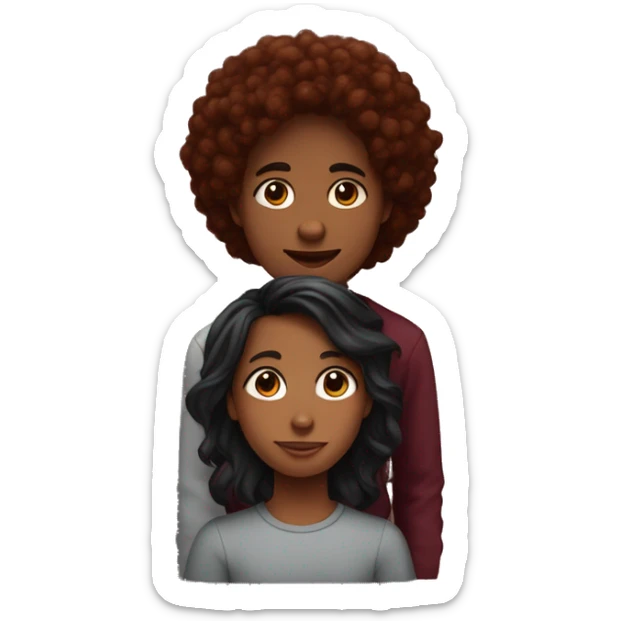 brownskin girl with burgundy hair next to brownskin boy with black hair with a heart in the middle of them  sticker