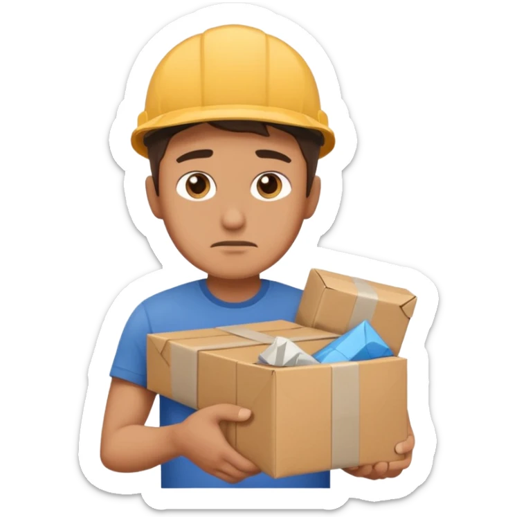Hombre triste entregando paquetes destruidos (mensajero) sticker