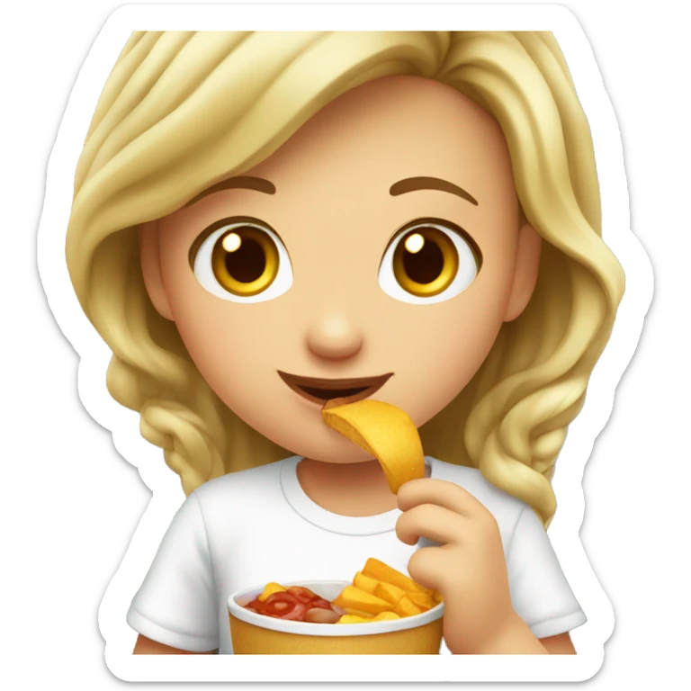 girl in white T-shirt enjoying food and drink. She is Russian girl. sticker