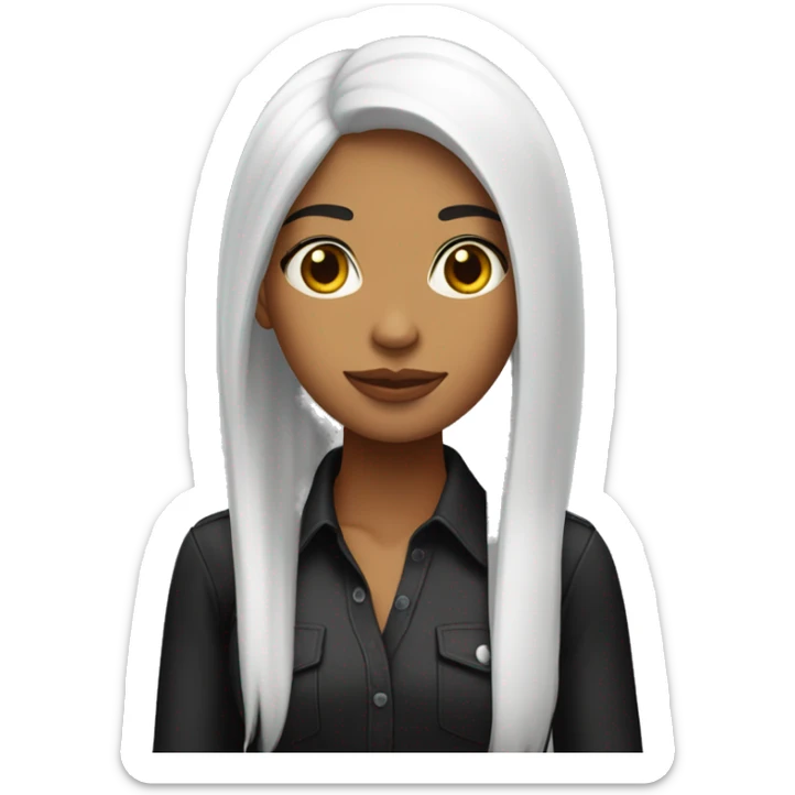 Chica con cabello negro largo straight camisa negra y su piel es Blanca  sticker