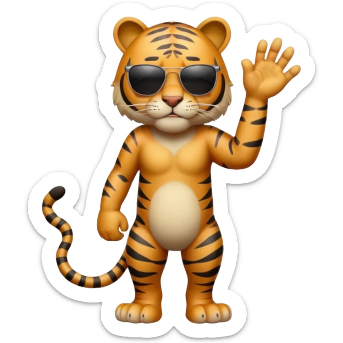 un tigre con gafas oscuras parado en dos patas bravo con la mano en la derecha en la frente sticker