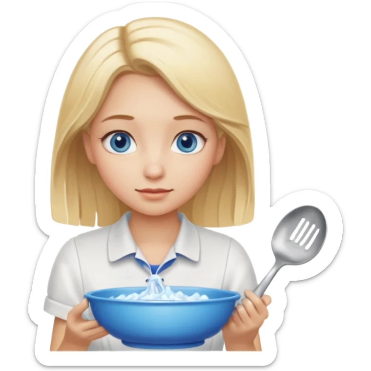 Girl with blue eyes and blonde hair washing dishes sticker