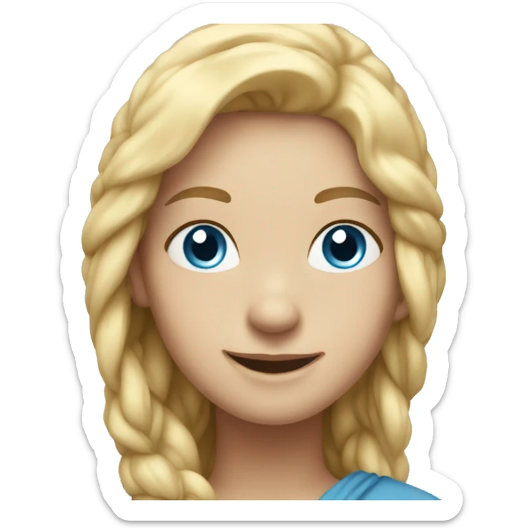 smiling girl with long blonde hair blue eyes and light blue scarf loosely covering head  sticker