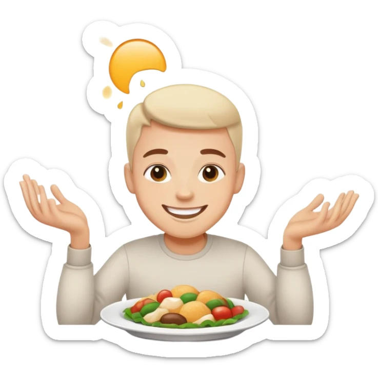 person finishing all the food on their plate, smiling, simple and expressive sticker
