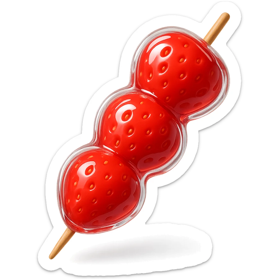 glossy red candied strawberry skewers (Tanghulu) with a crystal-clear sugar coating, realistic, no electronic or tech elements sticker