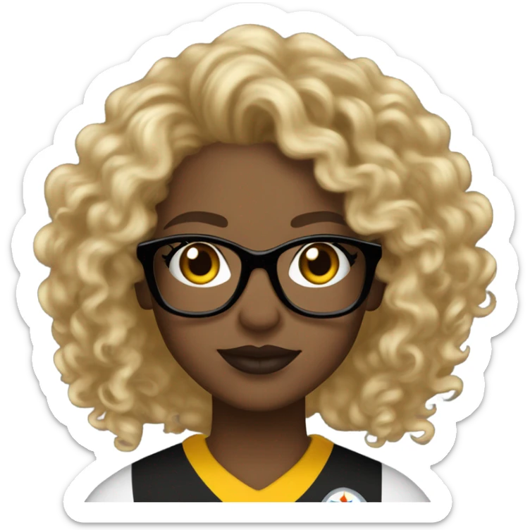 Steelers nfl girl brown skin full lips long blonde curly glasses sticker