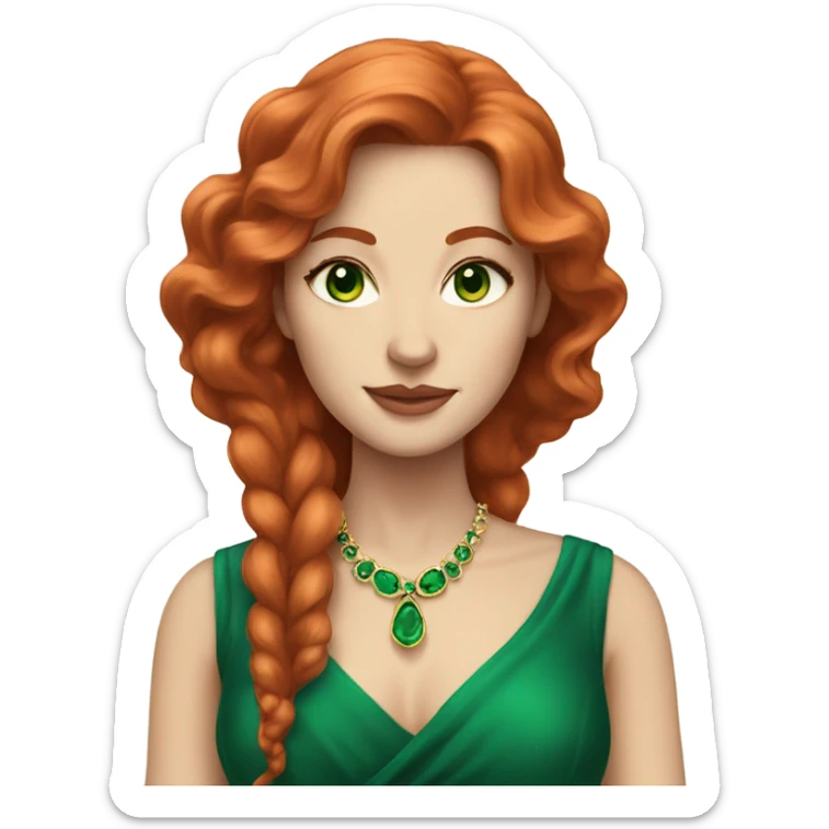 Rich woman, red long hair,  pale-skin, emerald green-eyes sticker