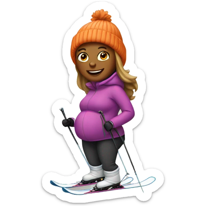 Pregnant woman skiing sticker