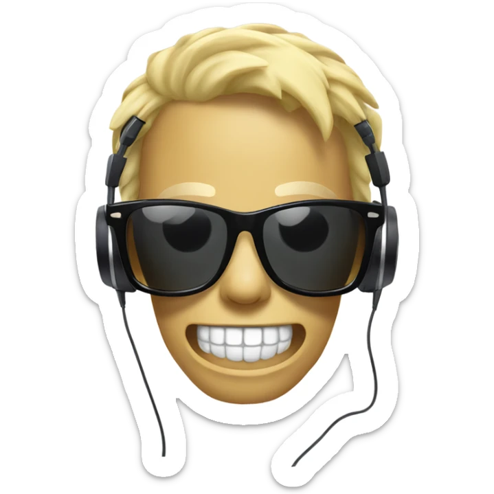 Skull with blonde hair wearing wayfarer sunglasses and headphones sticker