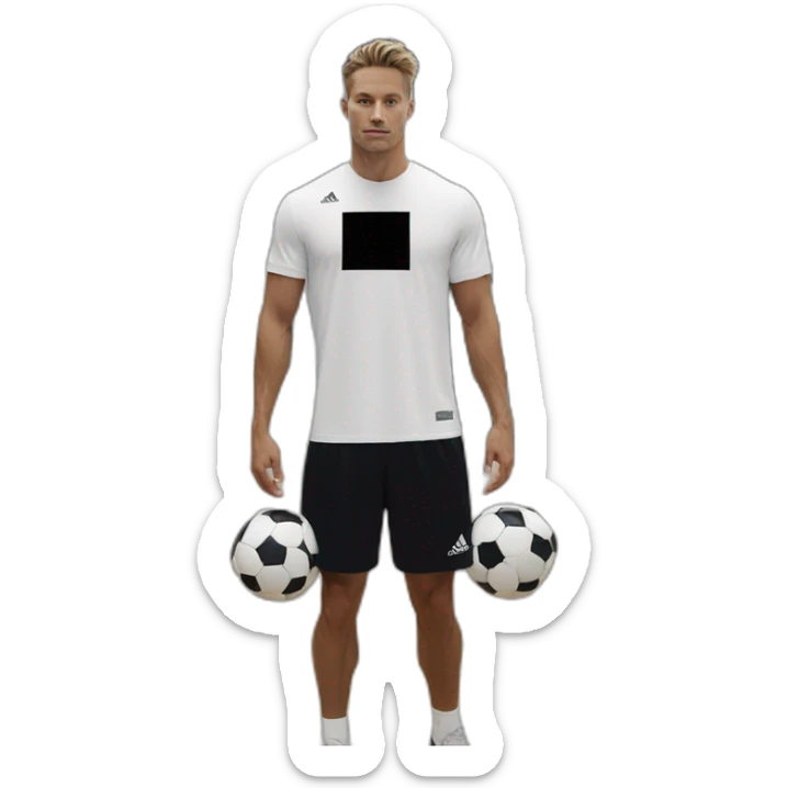 white skin soccer player in black adidas t-shirt training at gym sticker