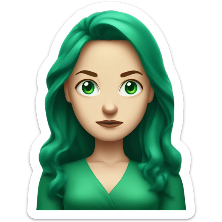 Rich woman, red long hair,  pale-skin, emerald blue-green-eyes,  scowling, very small nose, glaring, angry, arms folded sticker