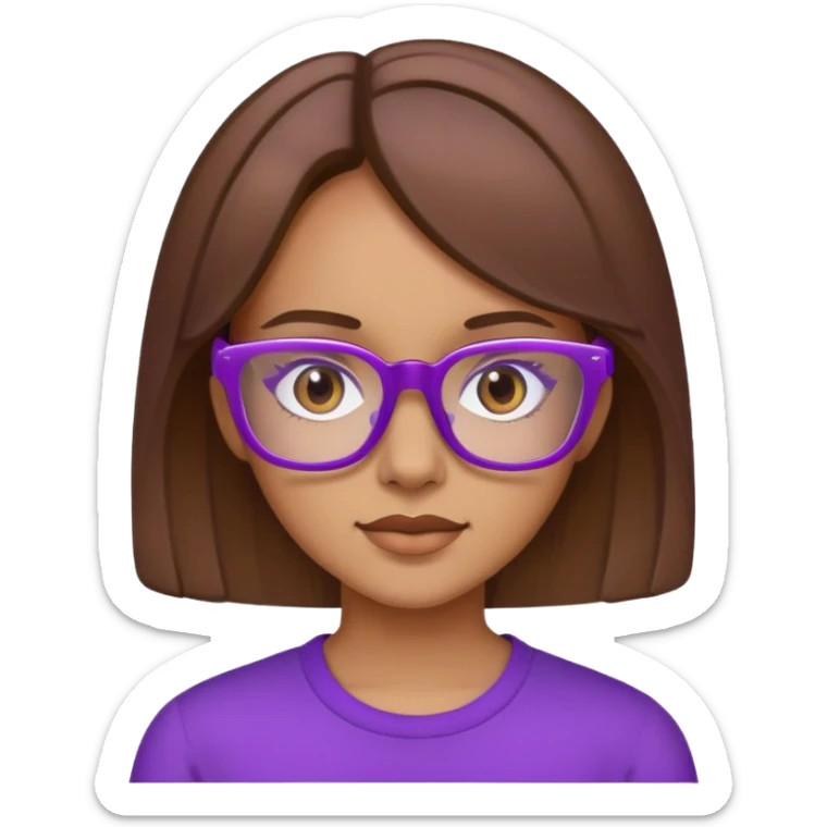 a girl with brown hair and medium-light skin tone with square purple glasses sticker