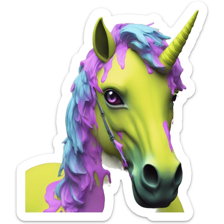 .Zombie_ Vaporwave black holographic oilslick zombie unicorn yellow caution tape graffiti Pegasus sticker