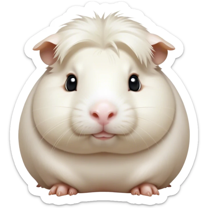 Cinematic Noble White Guinea Pig Portrait Emoji, Poised and regal, with a compact, chubby build and a pristine, well-groomed pure white fur, deep-set soulful dark eyes, Simplified yet sharp and sophisticated features, highly detailed, glowing with a soft, dignified glow, high shine, intelligent and sweet, stylized with an air of gentle purity, focused and attentive, soft glowing outline, capturing the essence of a watchful and confident little companion, so majestic it feels as though it could scurry out of the screen with effortless authority! sticker