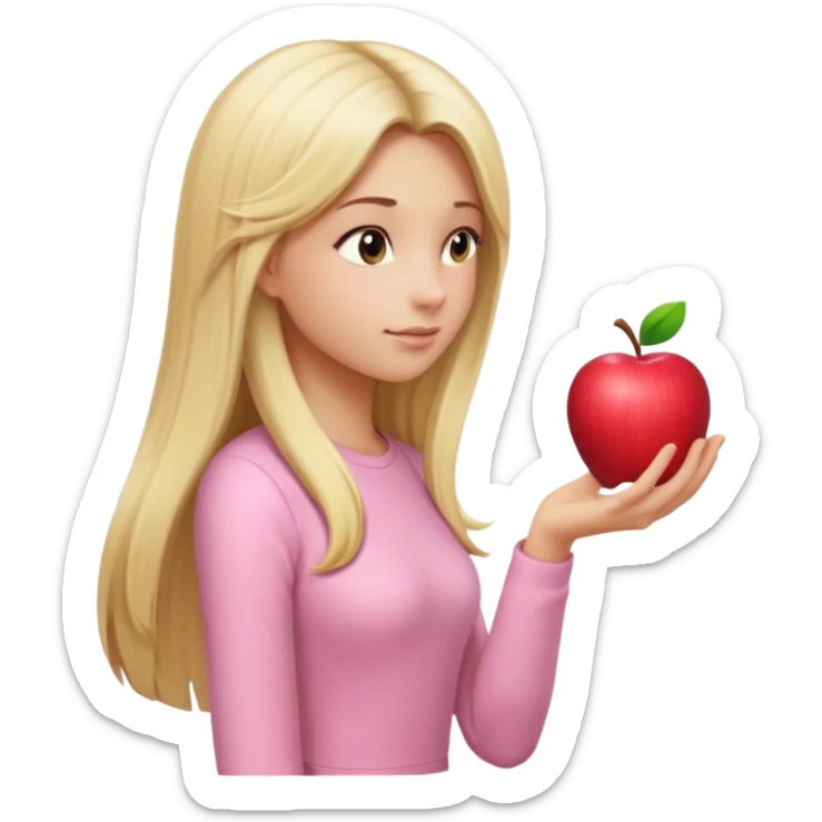 girl in light pink clothes, blonde with long straight hair, side view, pose, Apple emoji style, variation 3 sticker