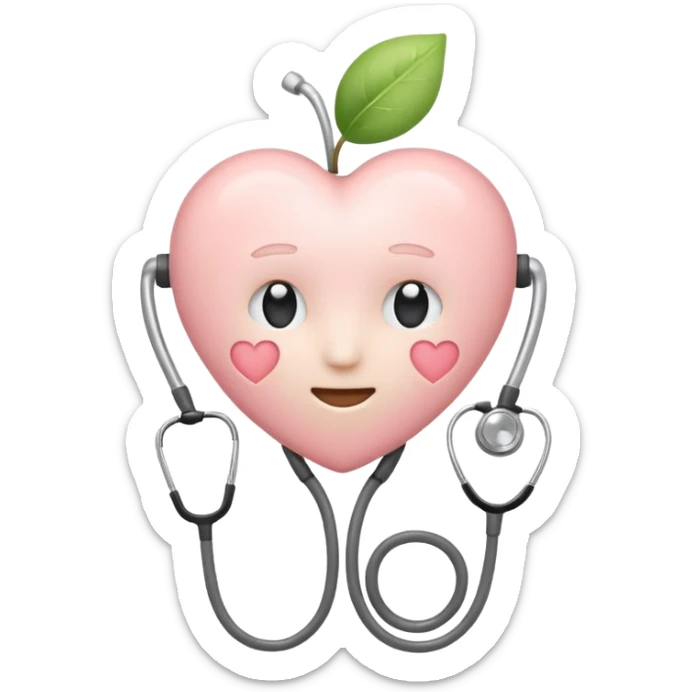 Minimalist emoji of a white heart with a stethoscope halo, small brain inside, sparkle accent, pastel colors (blush, cream, sage), smooth vector lines, rounded edges, Apple emoji style, transparent background, cute and aesthetic. sticker