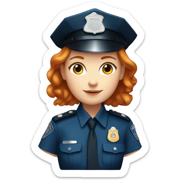 face of ginger girl police officer teen cute blue uniform  policia badge sticker