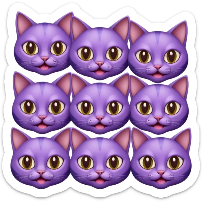 A bunch of purple cats with huge eyes smelly lines and their massive brown tongues out sticker