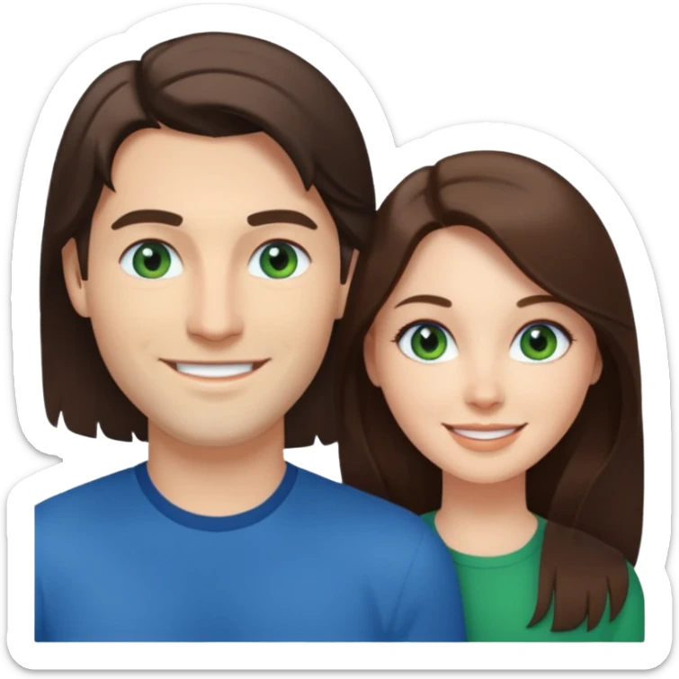 “A Polaroid-style photo of a couple with a heart of a white woman with long brunette hair and blue eyes, and a white man with short brunette hair and green eyes.” sticker