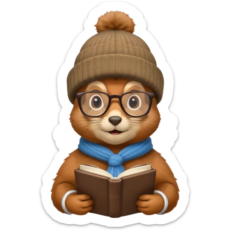 écureuil savant, air très érudit, lunettes, toque, tenant plusieurs livres sticker