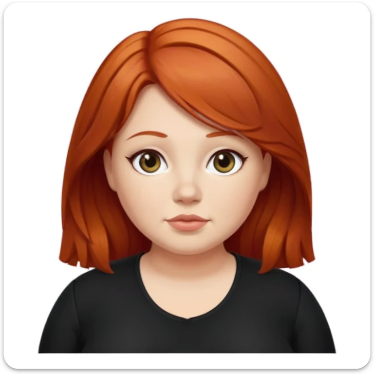 Mujer pelirroja medianamente gordita con el cabello un poco ondulado y lacio, con ropa negra sticker