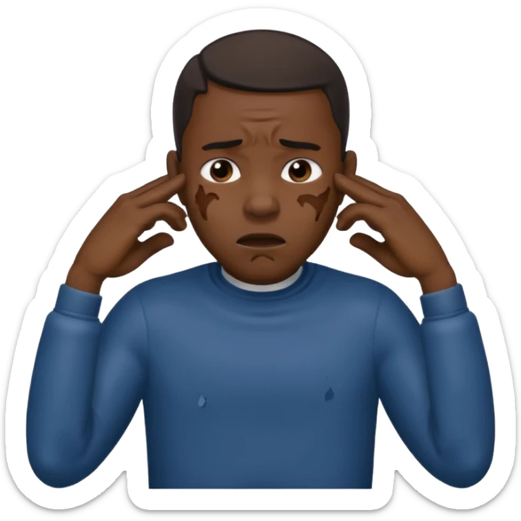 make a photo of a black man who is choking himself with his hands but his hands are on the front of his neck sticker