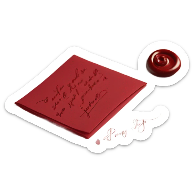 Hand written red love letter with envelope  sticker