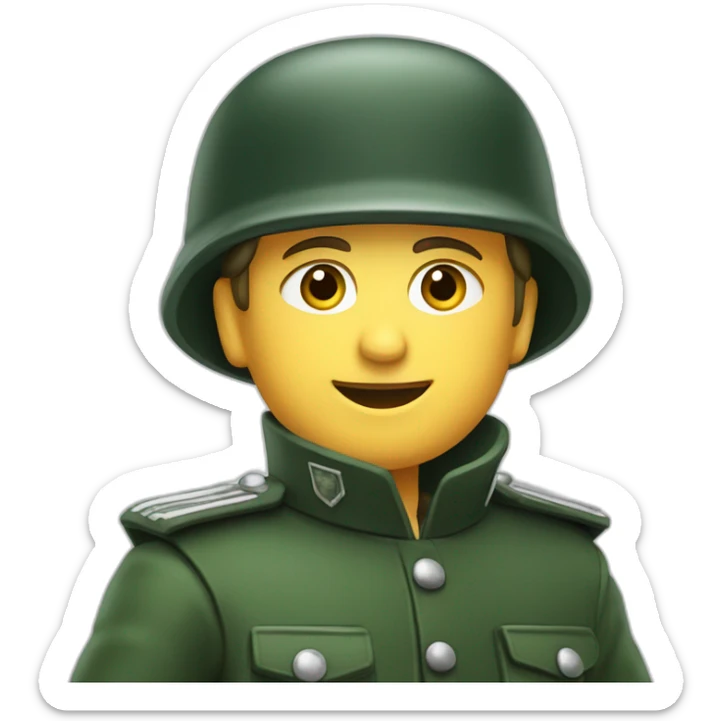 german soldier with a dark green costume, he has his richt hand in tyhe air with his fingersspread. sticker