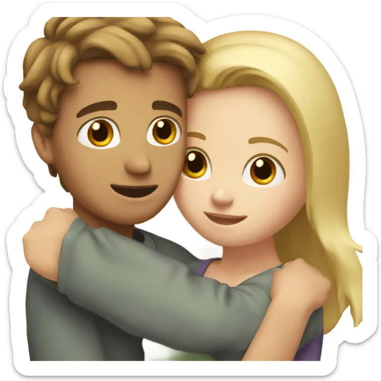Boy with brown hair hugging a girl with blonde hair  sticker