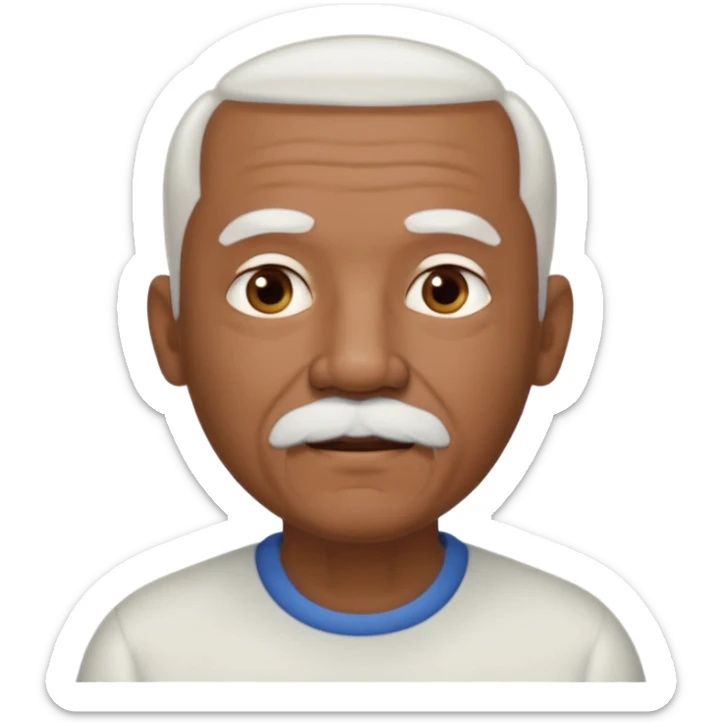 An elderly man emoji with medium-dark skin tone, short neatly trimmed white hair around the sides and back of his head, a bald top, and well-groomed facial hair — a small white mustache paired with a short rounded white goatee that frames his mouth. sticker
