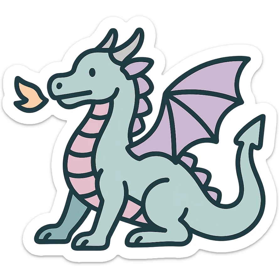 dragon, symbol of the year in feng shui, Chinese eastern style, thin clean contours, soft rounded shapes, pastel palette #98B5BC, #B5B3C1, #C9A3C9, #E4C0CA, #F7DCD1, #F7C0AA, detailed shadows and highlights, soft lighting, transparent background, less cute, no decorative elements sticker