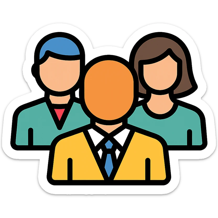 group of people, professional easy to recognize color outline icon style, for website navigation sticker