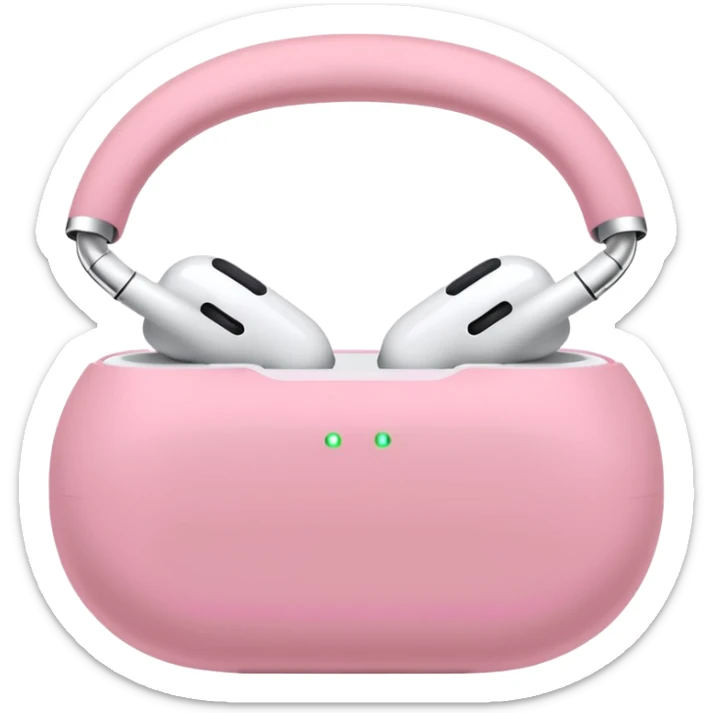 Create a pink happy circle emoji who listens to music on AirPods Max make them always this style 🥹 sticker