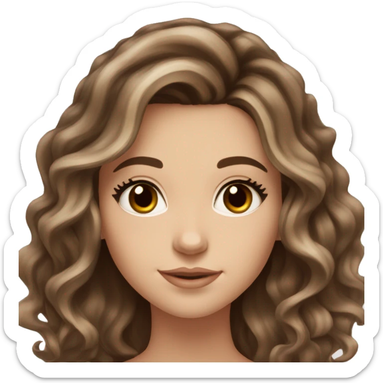 White girl brown eyes with long wavy brown hair with brown highlights balayage  sticker