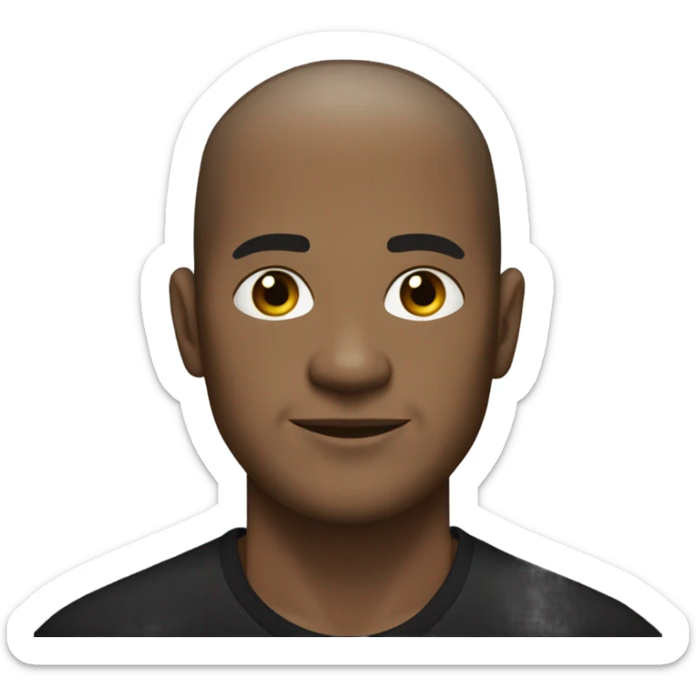 A middle-aged man with olive-toned skin with buzz cut hair and no facial hair. He is wearing a sleek black smart shirt, casually unbuttoned at the top. sticker