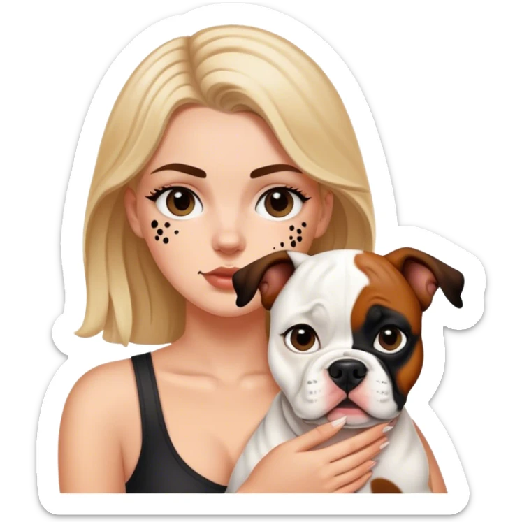 White girl American bull dog with big black spots on eyes sticker