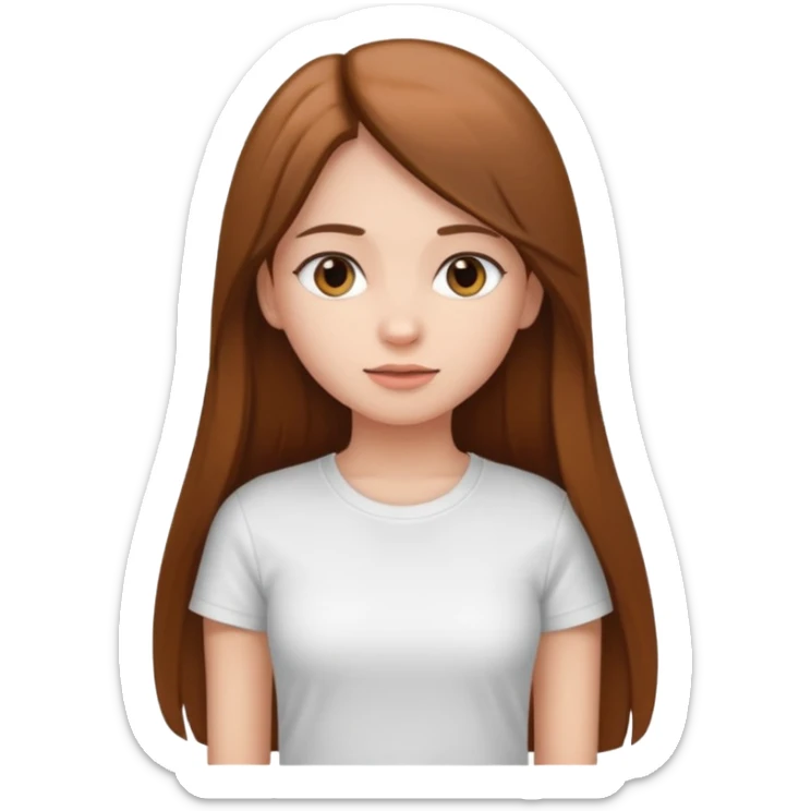Girl with long brown straight hair, in white top t shirt  sticker