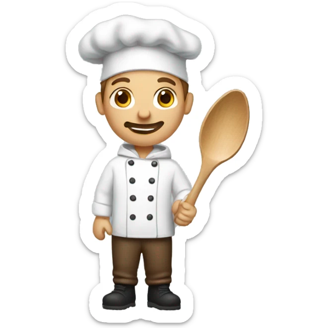 white chef with brown hoodie and a wooden spoon sticker