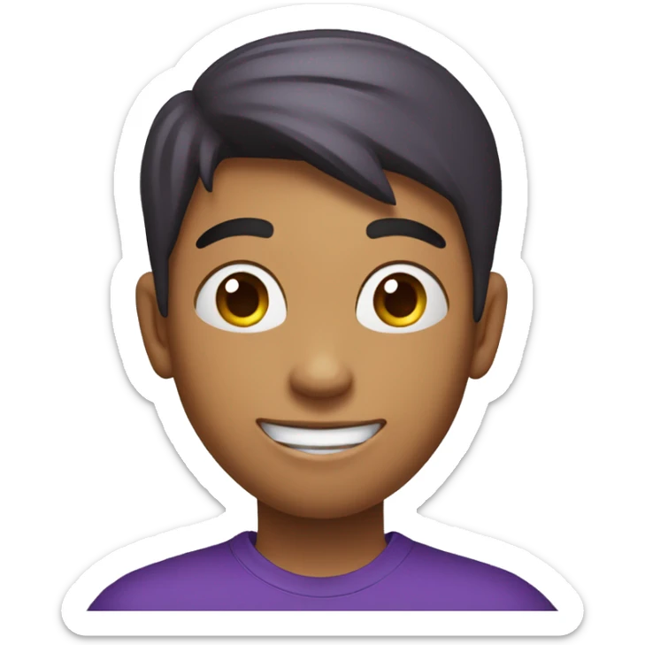 A teenager boy wearing purple t shirt saying good fortune  sticker