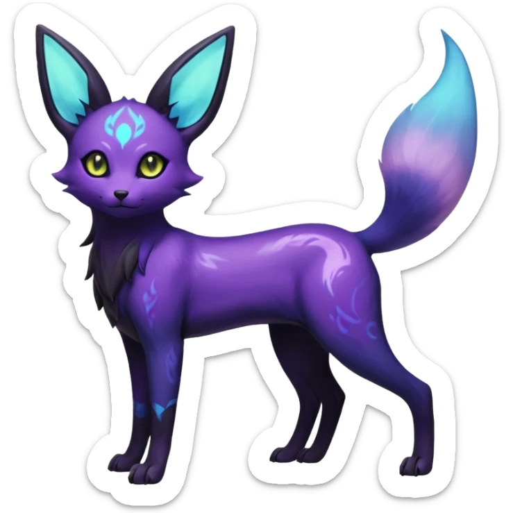 Rare realistic purple indigo violet nebulae shiny sparkly dark-neon glowing bioluminescent edgy badass epic pretty beautiful handsome gorgeous aesthetic colorful vibrant Vernid-Trico-Umbreon-Espeon-species-Fakemon-creature by LiLaiRa, 4 legs, 1 tail, random markings, (full body) sticker