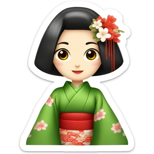 Geisha. kimono rojo. ojos verdes. Cabello castaño claro. ceremonia del té  sticker