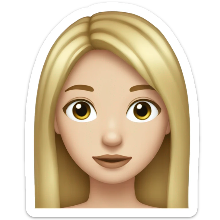 girl with pale face and freckles, blue-green eyes, long straight light brown hair with blonde highlights and curtain bangs sticker